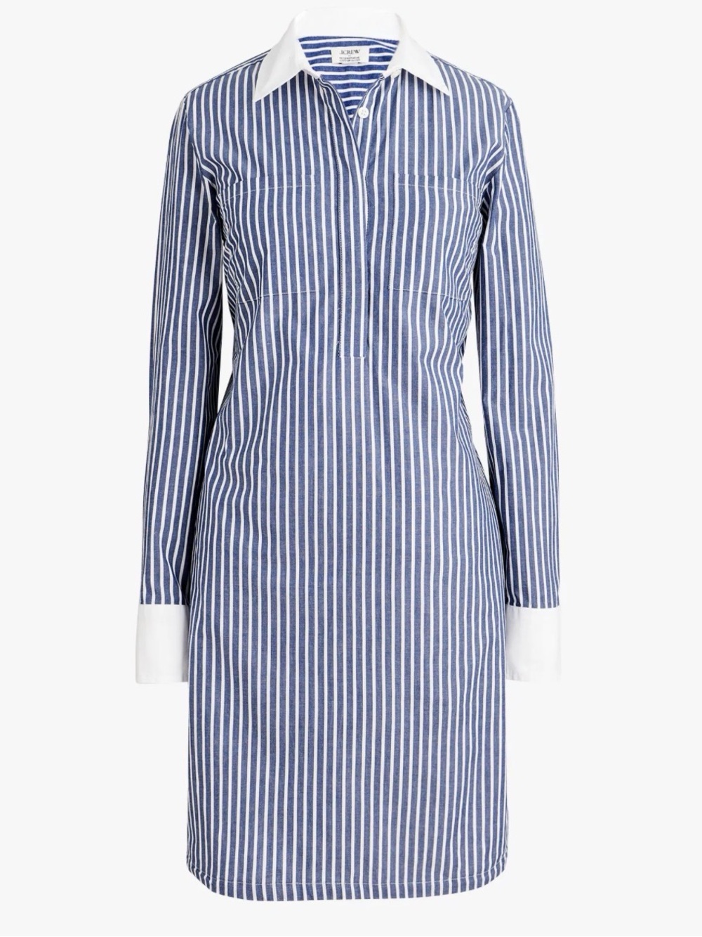 Striped Blue and White Shirt Dress with Contrast Collar